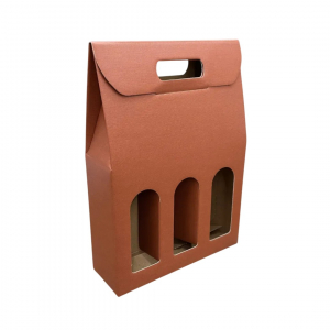 Scatola Portabottiglie 3 bottiglie con maniglia CORTEN